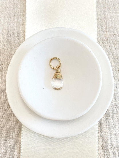 Gold April Birthstone Charm for Necklace or Bracelet - Small Wire Wrapped Crystal Quartz Briolette Pendant