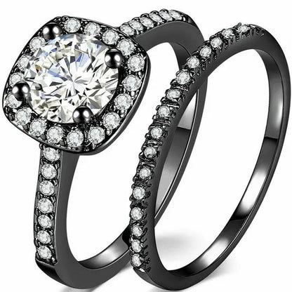 Exquisite Womens White Gold/Yellow Gold/Rose Gold/Black Gold White Zircon Wedding Jewelry Bridal Ring Set Size 6-10 Arrow
