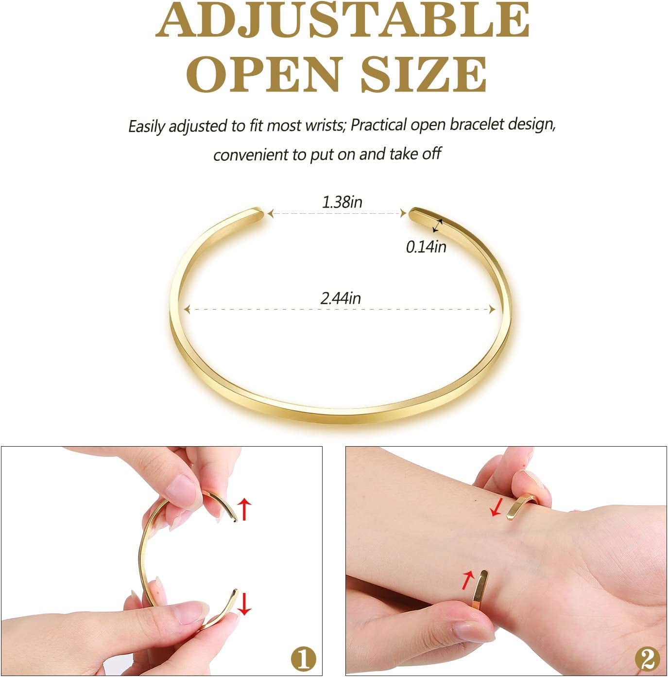 Thin Open Cuff Bracelet, Christmas Gift for Girlfriend Wife Mom, 18K Gold Plated Couples Oval Love Bracelets, Plain Polished Finish Open Cuff Bangle Jewelry Gift for Men Women