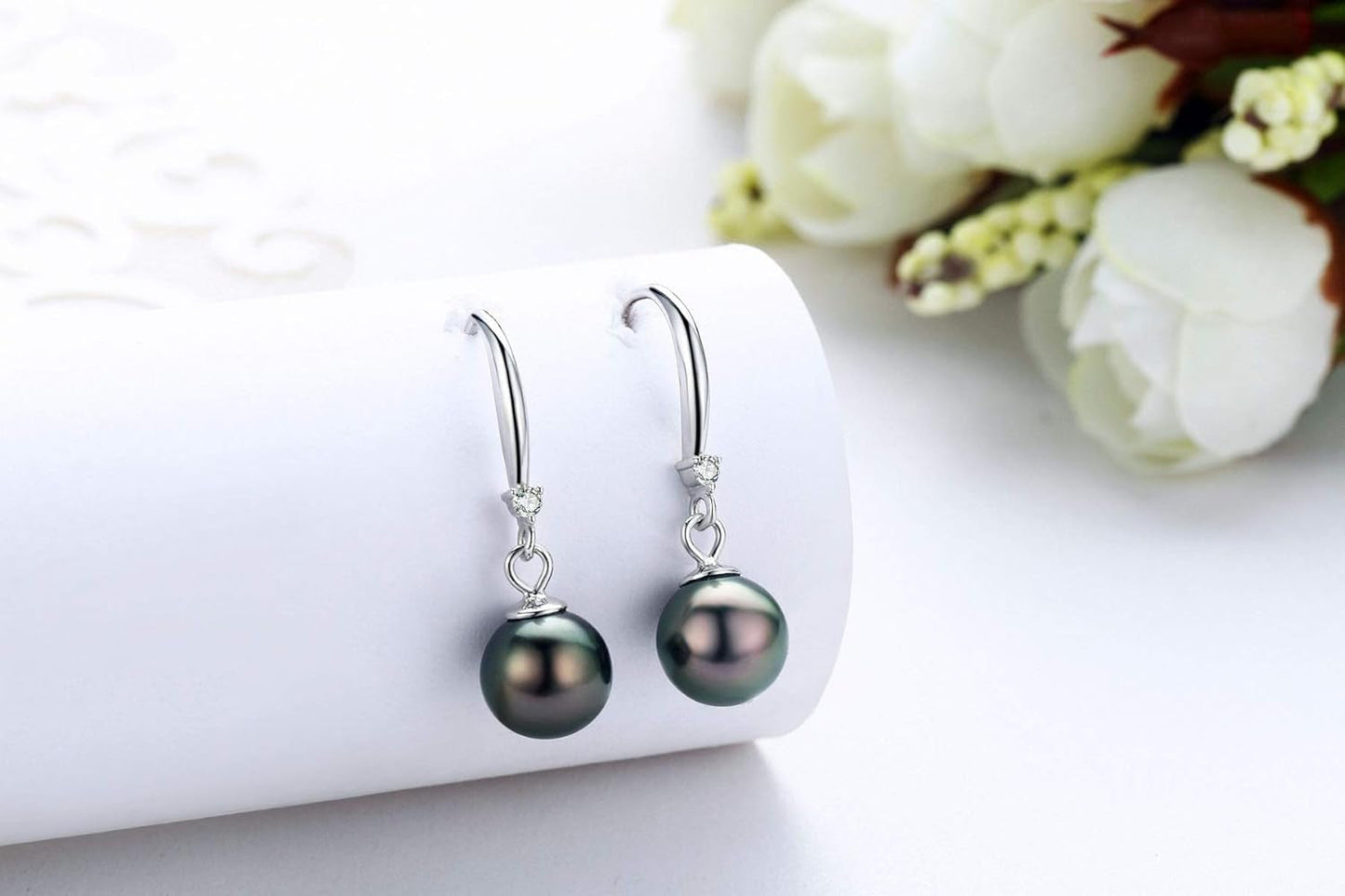 Classic AAA Quality Genuine Tahitian Black Pearl Dangle Drop Earrings 8-9Mm – Birthday Anniversary Jewelry Gifts for Women