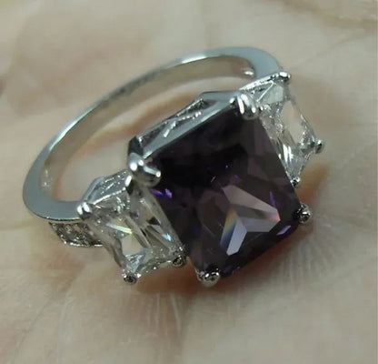 Natural 5.99CT Alexandrite Diamond 14K White Gold Ring Size 6-10
