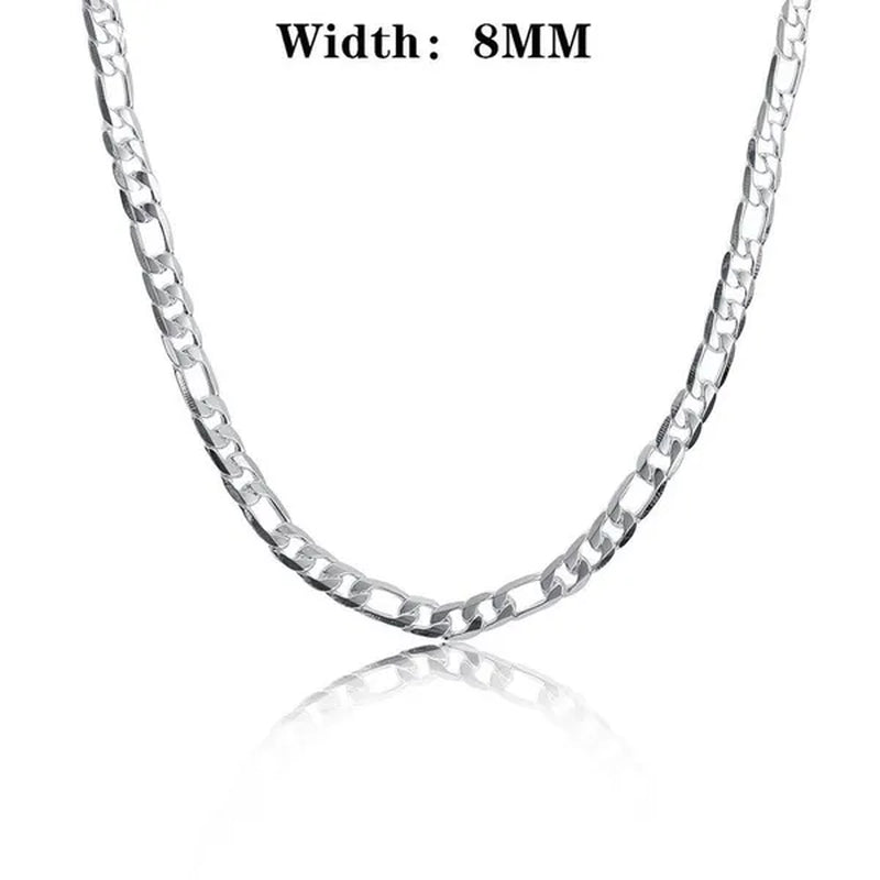 2pcs/Set(Bracelet+Necklace) 925 Sterling Silver Charms Men Women Figaro Curb Lobster Clasps Link Chain Bracelet and Necklace Fashion Exquisite Jewelry Gifts