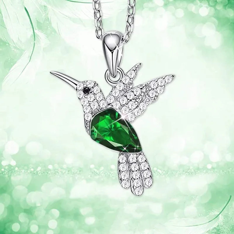 Hummingbird Silver Jewelry Set Women Pendant Necklace and Stud Earring Set Crystalsfine Animal Jewelry, Gift for Mothers Day