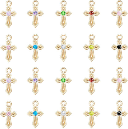 100Pcs 10Colors Rhinestone Tiny Cross Charms Alloy Crystal Mini Crucifix Pendant Beads for Catholic Jewelry Making Necklace Bracelet Earring Keychain DIY Gift Idea Handmade