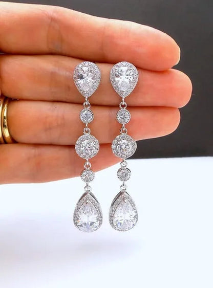 Teardrop White Sapphire Crystal 925 Sterling Silver Drop Dangle Earrings Stud Wedding Gifts