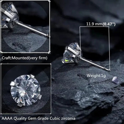 6 Pairs Stud Earrings Set, Hypoallergenic Cubic Zirconia Silver Earrings 3-8Mm