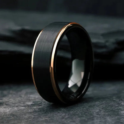 Men's black tungsten ring with rose gold edge plating wedding band for men jewelry ring size 6-13