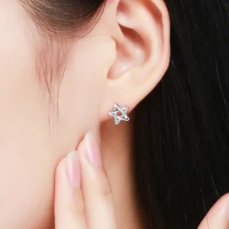 Mini Five-Pointed Star Stud Earrings for Women Silver Crystal Diamond Earrings for Gifts Fine Jewelry Brincos