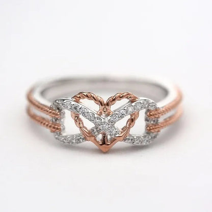 Exquisite 925 Sterling Silver Rings Infinite Love Motif Two-tone Anchor Heart Promise Anniversary Engagement Wedding Jewelry Ring Gift For Women Size 6 - 10