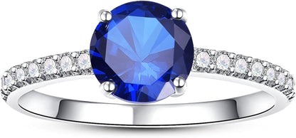 1.25Ct White Gold Plated Engagement Ring for Women, 7Mm round Cut Solitaire Cubic Zirconia Engagement Ring Wedding Ring for Women Promise Ring Band Width 1.8Mm Size 5-9