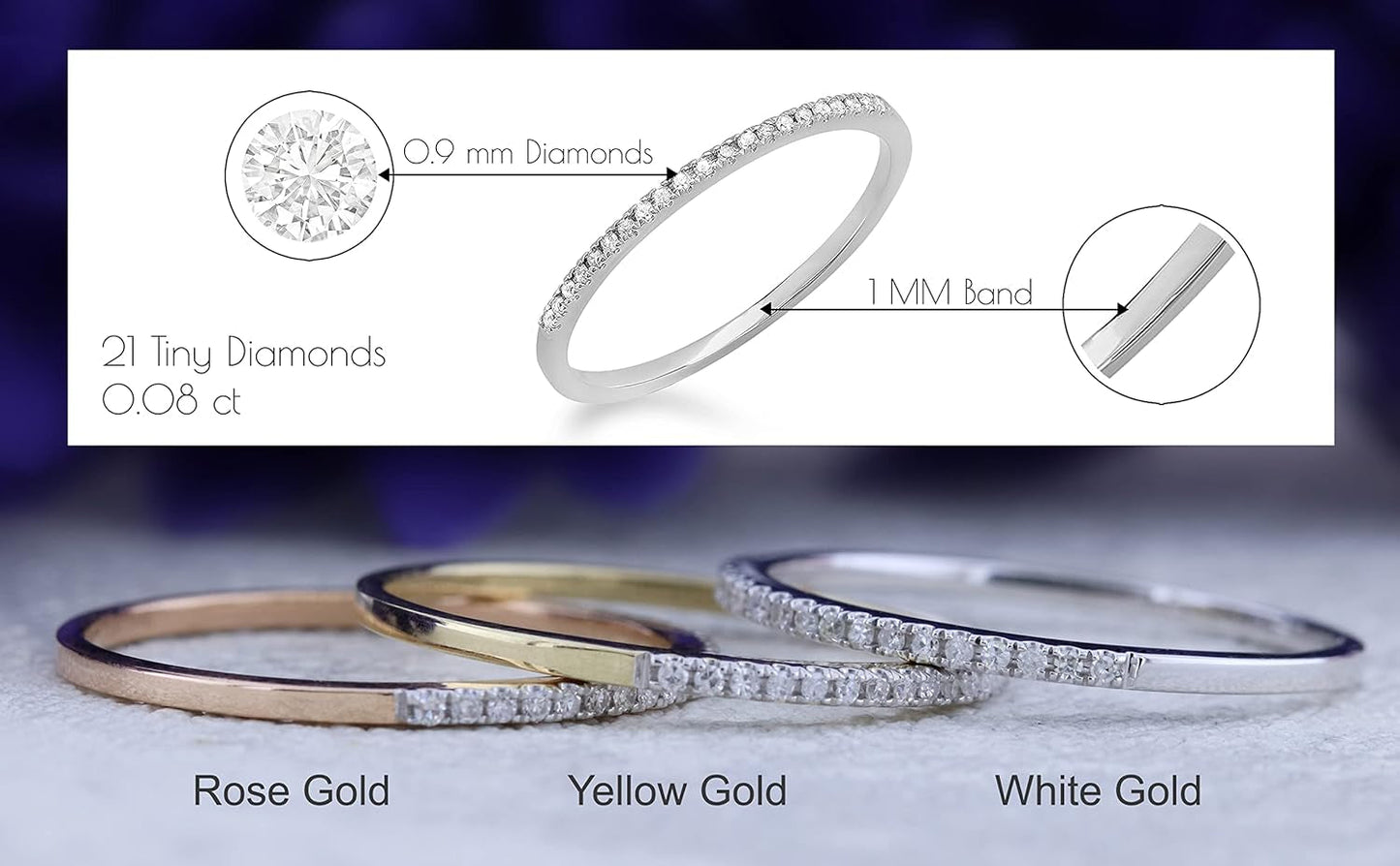 0.08 Cttw round White Diamond Minimalist Stackable Wedding Band for Women in 10K Solid Gold