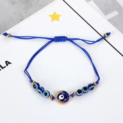 12 Pcs/Set Bohemian Handmade Braided Rope Charm Bracelets Rhinestone Blue round Beads Evil Eye Bracelet for Women Men Friendship Jewelry Gifts