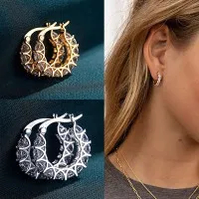 18K Gold Plated 925 Sterling Silver Post Diamond Party Engagement Hoop Earrings for Women Elegant Gift