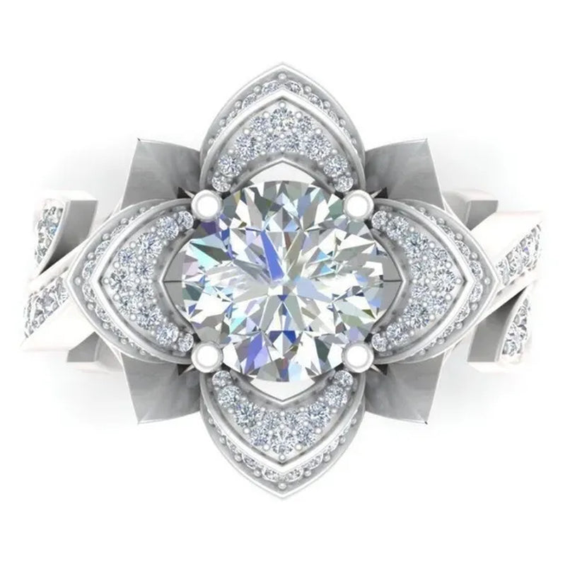 925 Sterling Silver Flower Leaf Round Cut Clear CZ Diamond 4.50CT Wedding Bridal Ring