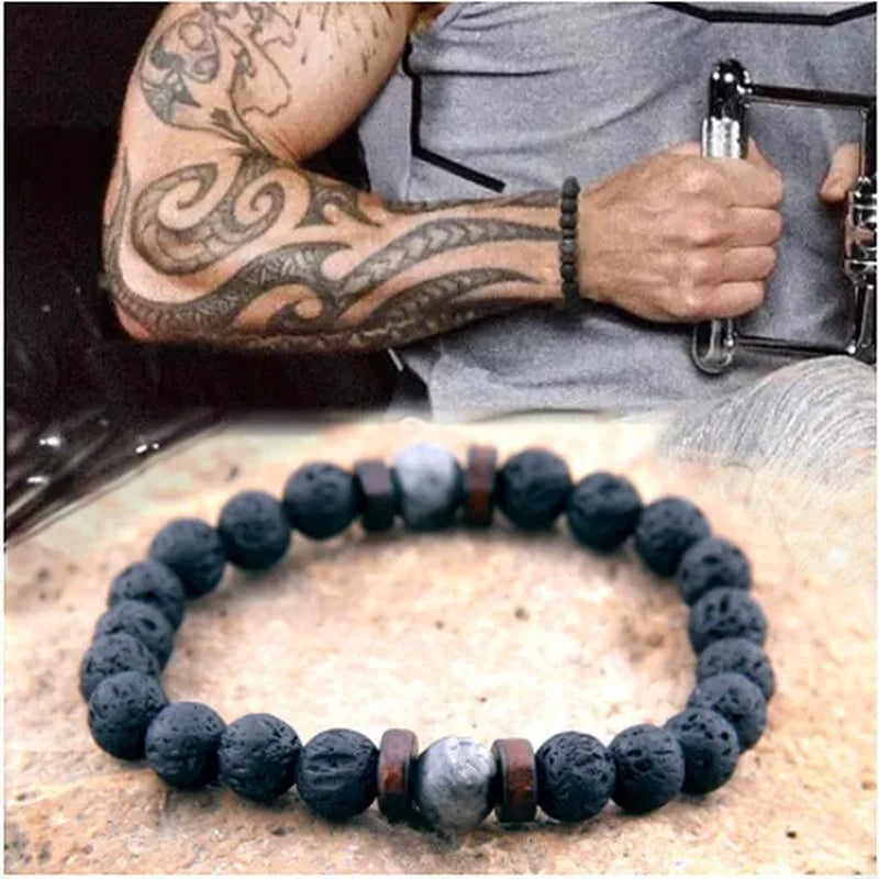 Luxury Fashion Men's Creative Bead Bracelet Handwoven Adjustable Natural Stone Bead Bracelet Hip Hop Bracelet Men's Jewelry Party Anniversary Gift Christmas Gift Jewelry