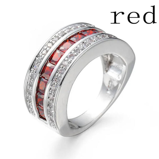 Fashion Women Men's Ruby CZ 925 Silver Plated Gem Ring Band Gift Size 7-11  (Choice Color and Size )