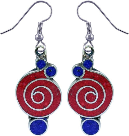 Handmade Drop Earrings, Gemstone Inlay Earring for Women, Boho Design Jewelry, Fashion Earrings for Gifts, Silver Plated Earrings