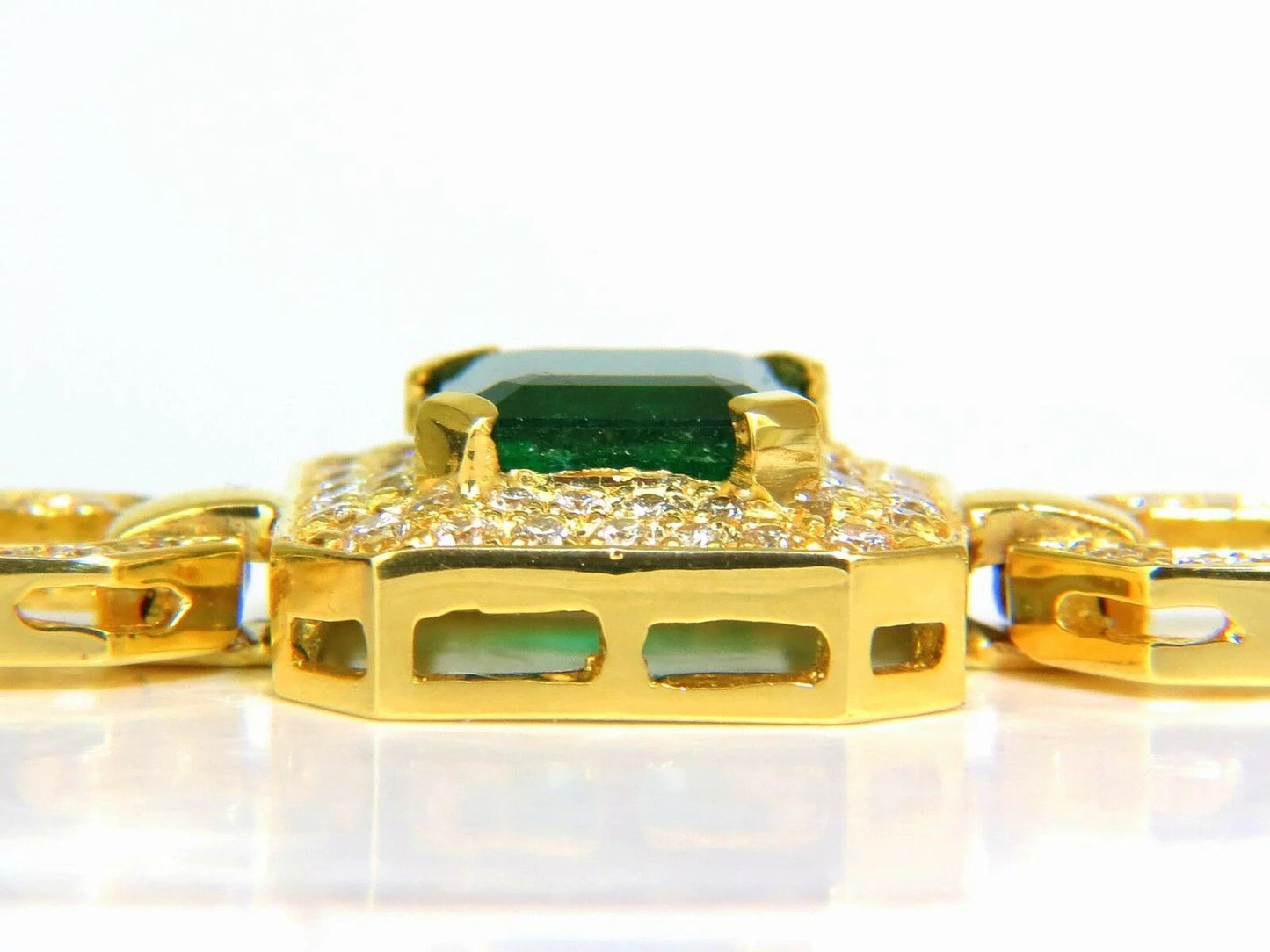 6.25CT NATURAL EMERALD DIAMOND BRACELET 18KT GREEK LINKED DECO