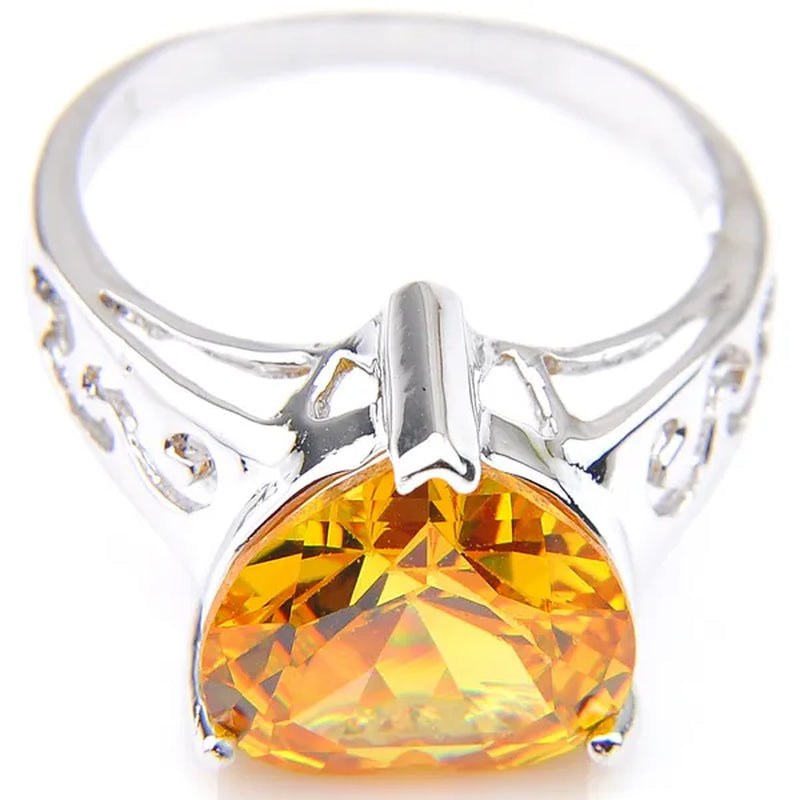 Luckyshine Heart Fire Royal Citrine Gems Silver Rings Earrings Pendants Necklace Jewelry Sets for Valentine'S Day Gift