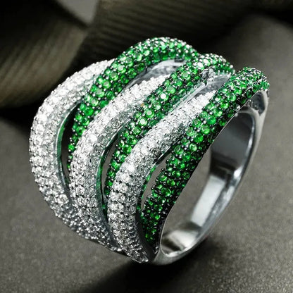 Luxury Silver Natural Gemstones Emerald Twist Rings Birthstone Engagement Rings Wedding Anniversary Bride Women Ring Size 6 7 8 9 10