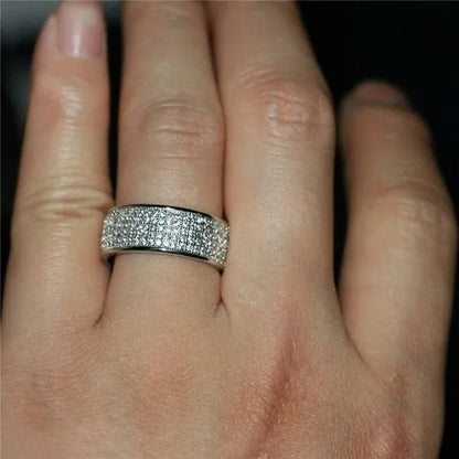 Sparkling 925 Solid Sterling Silver White Sapphire Diamond Wedding Band Rings Engagement Anniversary Party Jewelry Size 5-12