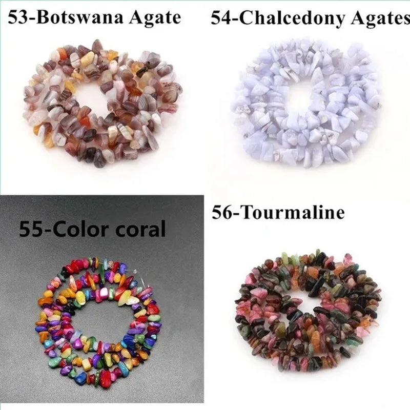 80Kinds 5-8MM natural stone irregular shape free-form chip beads tiger eye amethyst turquoise white crystal red coral Lapis lazuli used for jewelry making DIY bracelet 30"