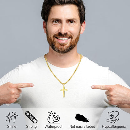 925 Sterling Silver Cross Necklace for Men, 18K Gold over Real Silver Cross Pendant Necklace with 4.5MM Durable Stainless Steel Cuban Link Curb Chain Shiny Cross Necklaces 16-28 Inches