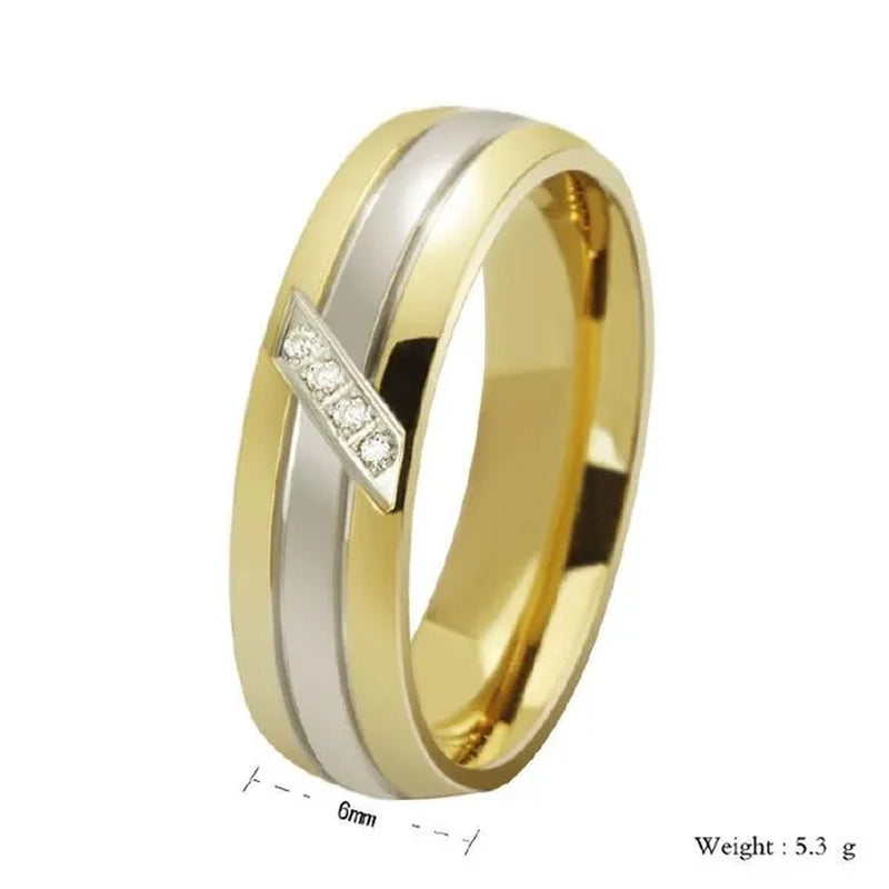 1PCS Fashion Jewelry Cute Cubic Zirconia Ring For Womens And Mens,Titanium Steel Wedding Ring Couple Jewelry Set Gold BY EZMAX