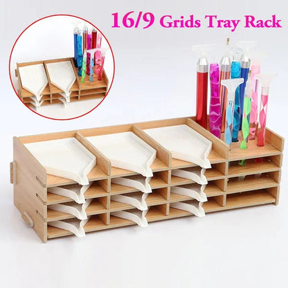 Diamond Painting Tool Tray Point Drill Pen Wood Organizer Holder Detachable Diamond Embroidery Accessories