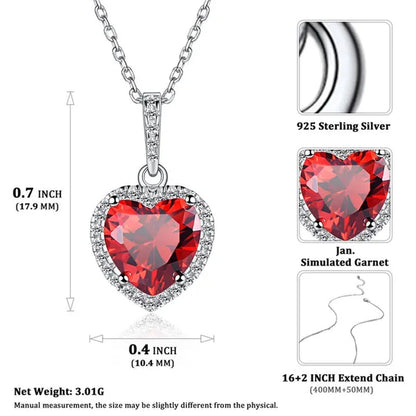 Women'S Birthstone Necklace Ruby/Sapphire/ Amethyst Jewelry 925 Sterling Silver Chain Love Heart Pendant Crystal 12 Month Birth Stones Pendant for Women Girls, 誕生石,Pierre De Naissance,Valentines Gift