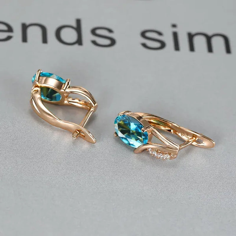 Exquisite 18K Gold Filled Oval Cut Aquamarine Clip on Earrings Woman Huggie Stud Christmas Birthday Gift Diamond Jewelry Bridal Lady Earrings