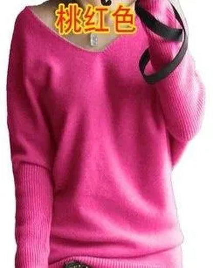 2023 Spring Autumn Cashmere Sweaters Women Fashion Sexy V-Neck Sweater 100% Wool Pullover Batwing Sleeve plus Size Pullover