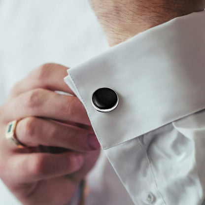 Mens Cufflinks and Studs Set Tuxedo Shirts Classic Black&Silver Match for Business Wedding Formal Suit