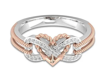 Exquisite 925 Sterling Silver Rings Infinite Love Motif Two-tone Anchor Heart Promise Anniversary Engagement Wedding Jewelry Ring Gift For Women Size 6 - 10