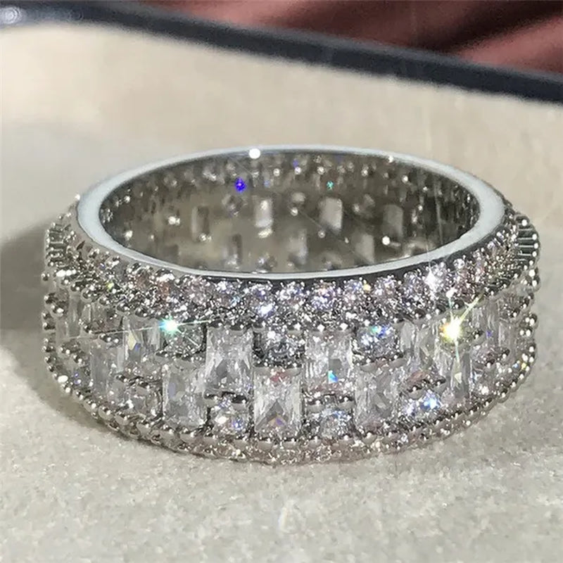 White Cubic Zirconia Jewelry Promise Proposal Gift Bride Engagement Wedding Band Rings Size 6-10