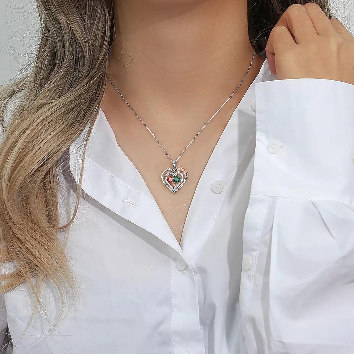 Rose Heart Necklaces Gifts for Her - 925 Sterling Silver Rose Heart Birthstone Necklace Anniversary Birthday Gifts Jewelry Valentines Mothers Day Gifts for Women Wife Girlfriend Mom