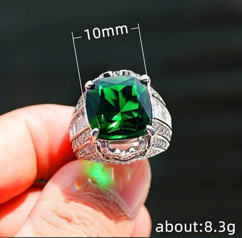 925 Sterling Silver Shiny Full Diamond Emerald Ring Cubic Zirconia Rings Gemstone Ring CZ Diamond Eternity Engagement Wedding Band Ring for Women