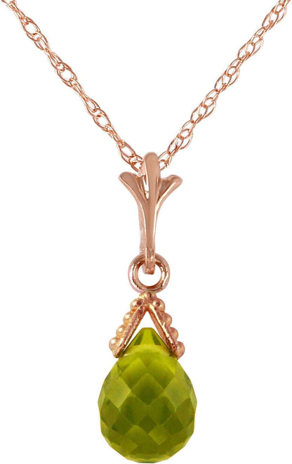 14K Solid Gold Jewelry Set: Natural Briolette 7 Carat Total Peridot Pendant Necklace and Dangle Earrings