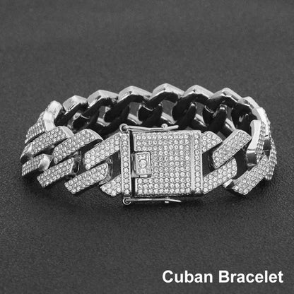 Hip Hop Bracelet Cuban Link Bracelet Ice Out Tennis Bracelet for Men and Women Hip Hop Jewelry