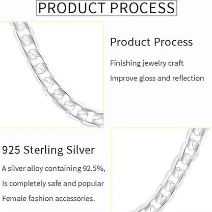 925 Sterling Silver Jewelry Set Flat Sideways Necklace Bracelet Chain for Men and Women-Fashion Wedding Engagement Jewelry-Genuine Sterling Silver
