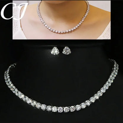 CANDICE Hot Sale White Gold Plated round CZ Stone Classic Women Wedding Necklace & Earrings Jewelry Set