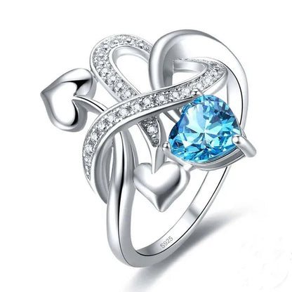 6Mm Heart Cut Ruby & Aquamarine & Topaz 925 Sterling Silver Jewelry Vintage Wedding Engagement Rings Romantic Bride Engagement Anniversary Ring Size 6-10