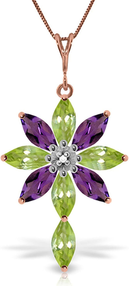 14K Yellow, White, Rose Gold Necklace Peridot, Amethyst Diamond Pendant