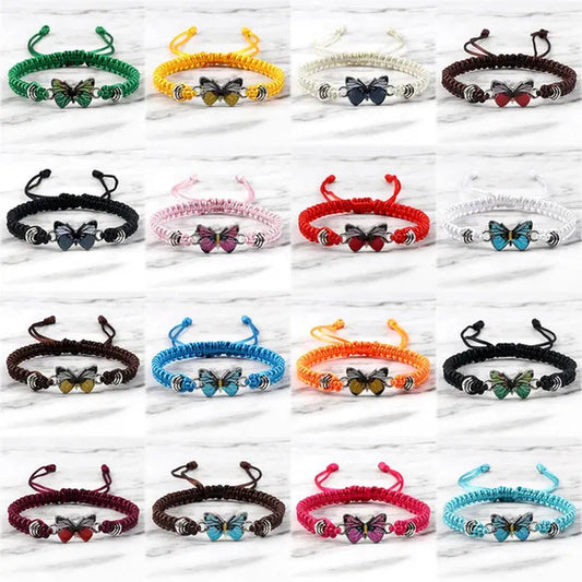 Women Black Woven Rope Bracelet Handmade Multicolor Butterfly Charm Adjustable Bracelets Fashion Friendship Jewelry Girls Gift