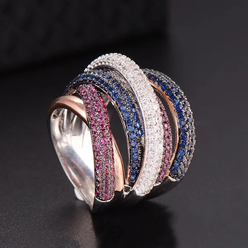 Gloriya Luxury Indian Yellow Gold Plated Women Statement Jewelry Micro Pave African Tiny AAA Cubic Zirconia Wedding Party Large Finger Ring for Ladies