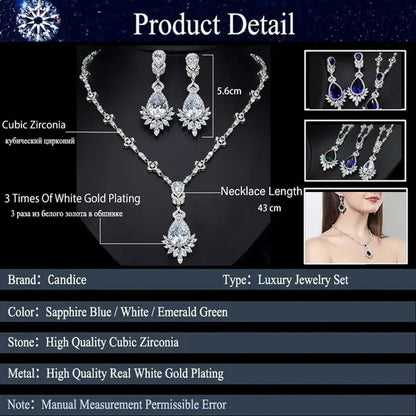 CANDICE White Gold Plated Marquise Cubic Zirconia Bridal Big Drop Earrings Necklace Set For Women Gorgeous Engagement Wedding Jewelry Sets