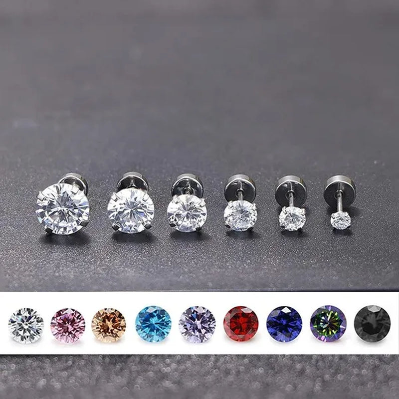 316L Surgical Stainless Steel Stud Earrings Hypoallergenic Cubic Zirconia Barbell Studs Earrings CZ Earrings 1 Pairs 3-8Mm
