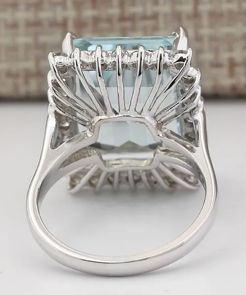 Fashion 9.36CT Natural Aquamarine 925 Sterling Silver Cocktail Ring Size 6-10