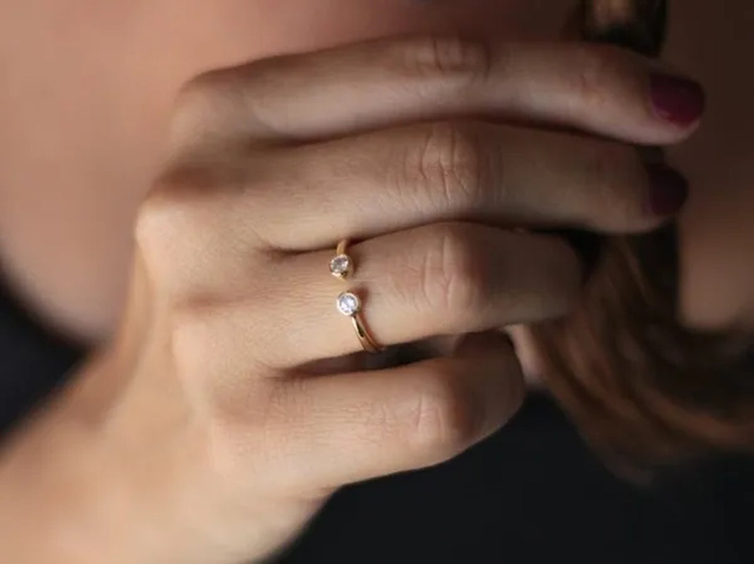 Dual Birthstone Ring .Couples Birthstone Ring .Mothers Ring.His and Her Birthstone Ring.Skinny Ring .Dainty Birthstone Ring .Two Stones Ring.Stackable Band Ring.Mother's Gift.Christmas Gifts.Birthday Gift