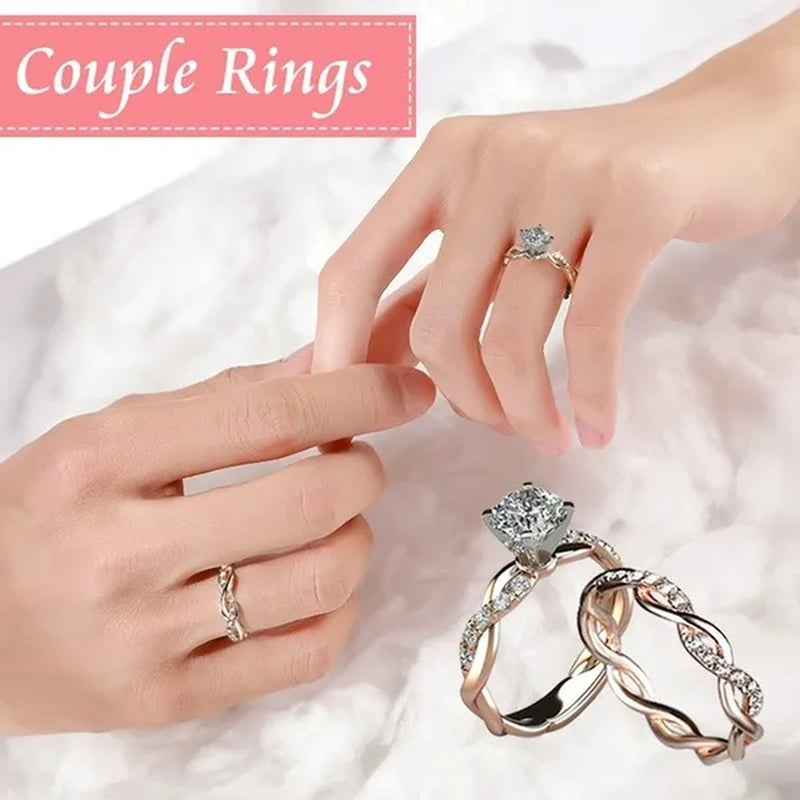 Women'S Dainty Twist round Cut White Sapphire Ring Set Bridal Engagement Diamond Ring Wedding Band Anniversary Gift Banquet Party Jewelry Ring Size 5-11